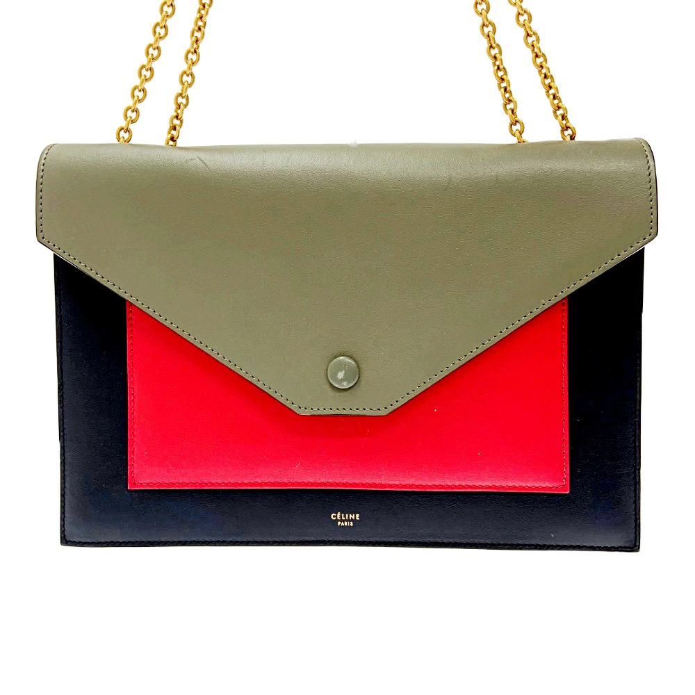 Celine Chain Bicolor Bag Shoulder Black Pink Envelope Leather